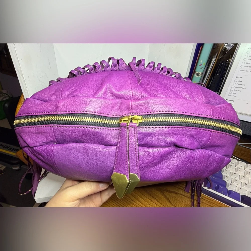 NWT orYANY Angie Lamb Leather Fringe Hobo - Purple - Picture 5 of 7